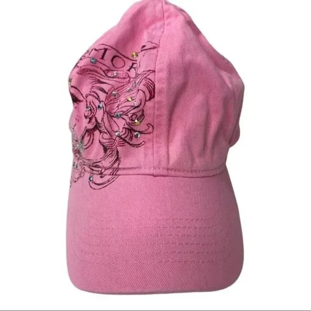 BIO-DOMES HEADGEAR MIAMI INK WOMEN'S 2008 PINK BEJEWELED BASEBALL HAT OS